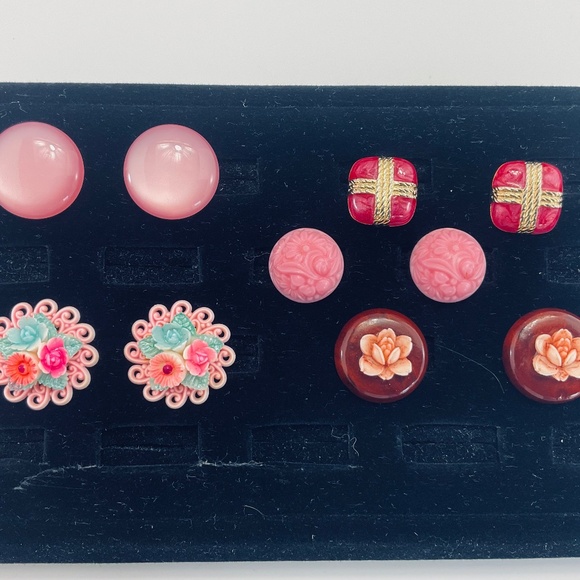 Vintage Pink Enamel Earrings, Mini Gift Box Stud Earrings, Pink & Gold - Picture 10 of 11